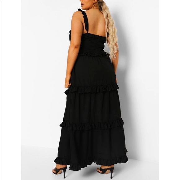 Boohoo Ruffle Tiered Black Sleeveless Maxi Dress - Picture 11 of 11